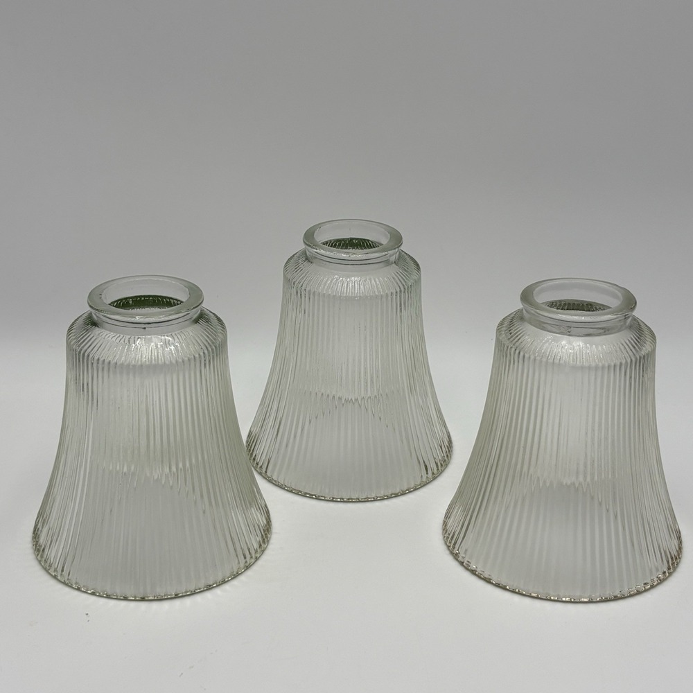 3 Ceiling Fan Light glass Shades Clear Ribbed Bell Glass Lamp Ceiling Fan